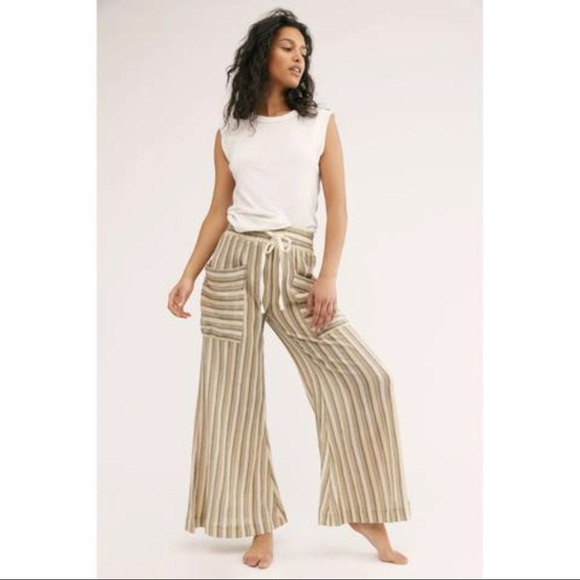 [Free People] Jones Beach Wide Leg Stripe Pants